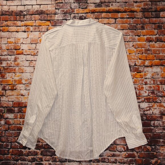 J. Crew Blouse Stripe Long Roll tab Sleeves Epaulets Button Front Women Size L - Picture 11 of 11